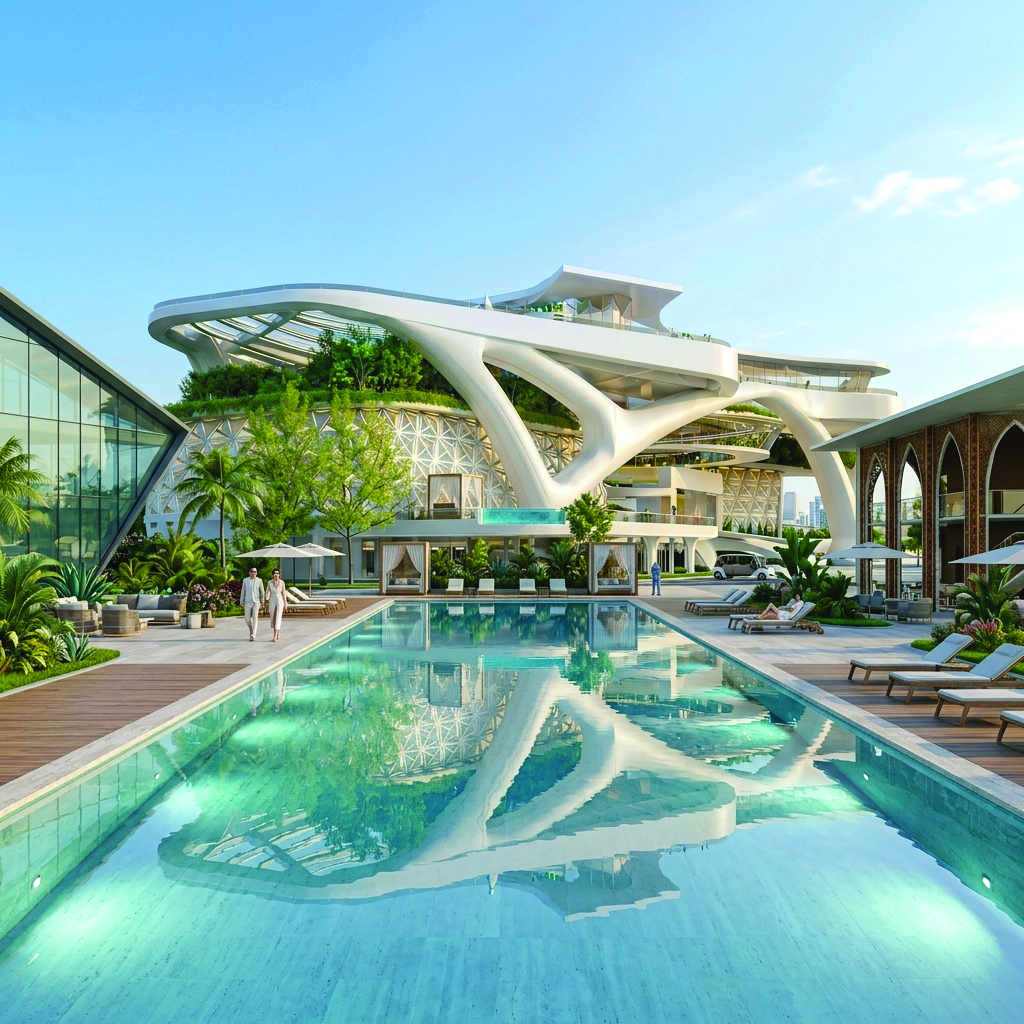 Luxury Swimming Pool and Futuristic Biophilic Architecture