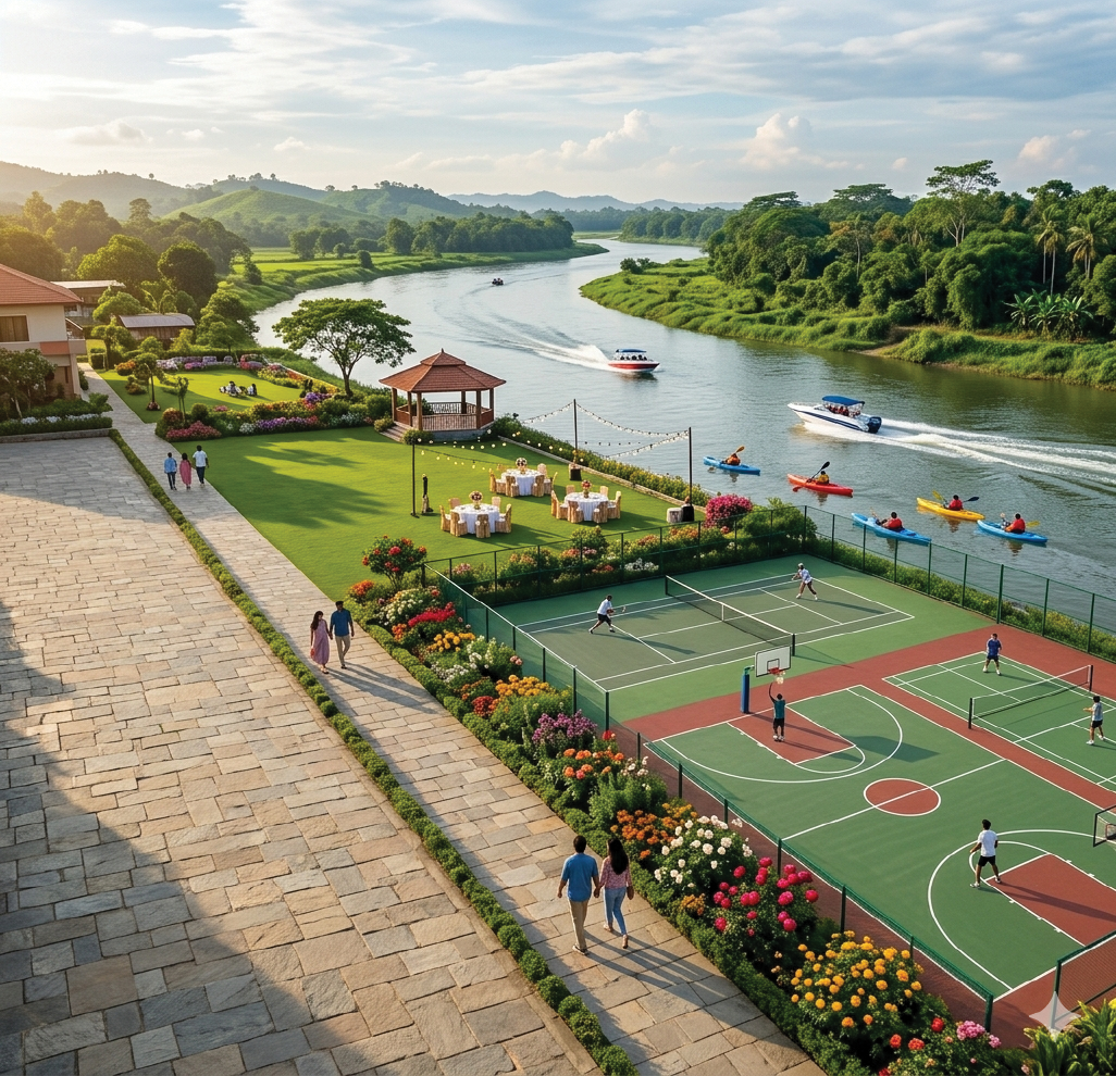 Riverside Promenade, Sports Courts and Boat Routes